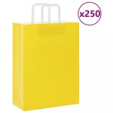 vidaXL Pungi de h&acirc;rtie 250 buc cu m&acirc;nere galbene 26x12x35 cm