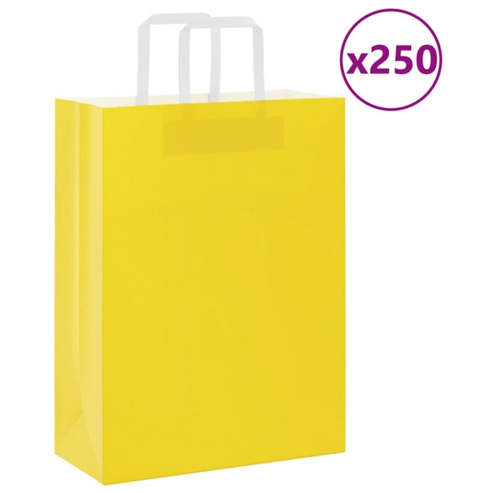 vidaXL Pungi de h&acirc;rtie 250 buc cu m&acirc;nere galbene 26x12x35 cm 4102010