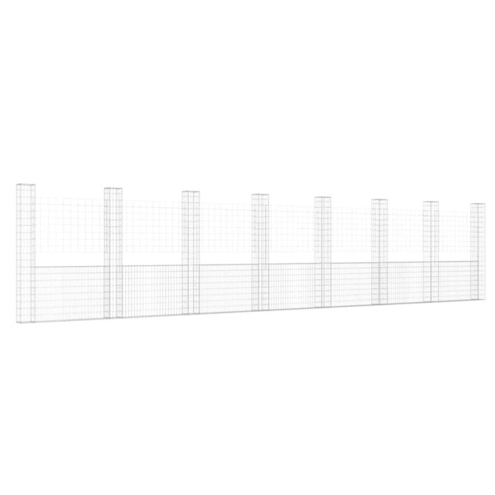 Cos gabion in forma de U cu 8 stalpi, 860x20x200 cm, fier