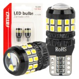 Becuri auto LED Canbus T10 W5W 27 SMD 2016 White 12/24V, lumina alba 5500K, fara efect de palpaire, AMiO 04258, set 2 buc