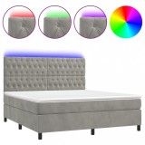 Cumpara ieftin Pat cu arcuri, saltea si LED, gri deschis, 180x200 cm, catifea