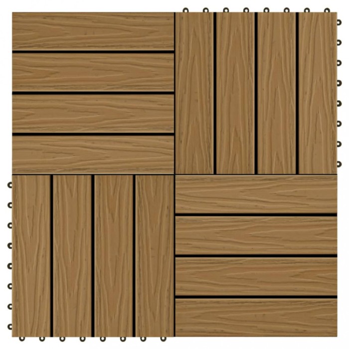 Plăci podea &icirc;n relief, WPC, 11 buc., 30x30 cm 1 mp, culoare tec