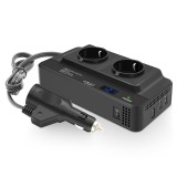 Invertor de Putere Sinusoidal Techstar&reg;, 200W~400W, 12V la 220V &ndash; 2 Prize AC EU, 2 Porturi USB QC și 1 USB-C, cu Afisaj Digital și Tehnologie PD