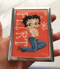 Tabachera port tigaret Betty Boop Flirt, vintage, KFS/FS TM Hearts/FS, 11x8 cm foto