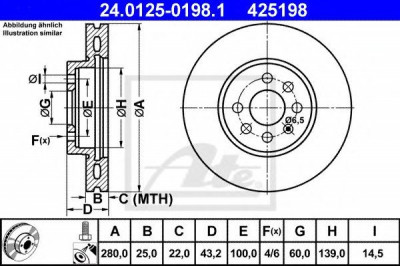 Disc frana OPEL ASTRA H Combi (L35) (2004 - 2016) ATE 24.0125-0198.1 foto