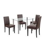 Set masa dining Leziter Karin 4 scaune, alb-maro, blat sticla 120cm, piele ECO
