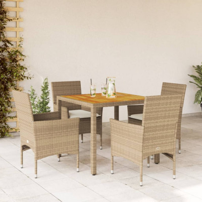 vidaXL Set mobilier grădină cu perne 5 piese bej poliratan/lemn acacia foto