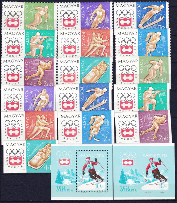 DB1 Olimpiada Innsbruck 1964 Ungaria 2 x 8 v. + 2 x SS DT. + NDT. SS MNH