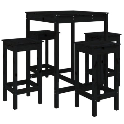 Set mobilier bar de gradina, 5 piese, negru, lemn masiv de pin foto