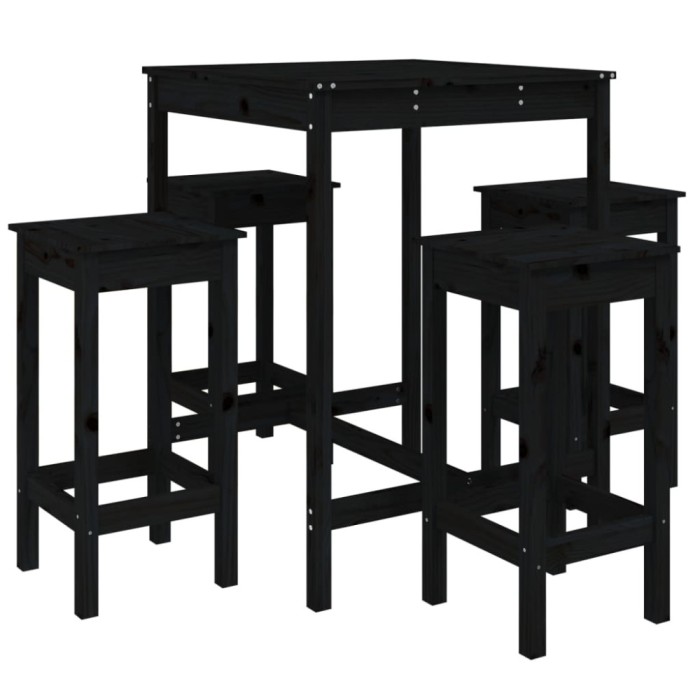 Set mobilier bar de gradina, 5 piese, negru, lemn masiv de pin
