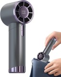 Mini ventilator portabil, cu 3 trepte de viteza, maner ergonomic, afisaj LCD, incarcare USB rapida, gri antracit