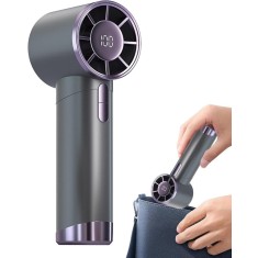 Mini ventilator portabil, cu 3 trepte de viteza, maner ergonomic, afisaj LCD, incarcare USB rapida, gri antracit