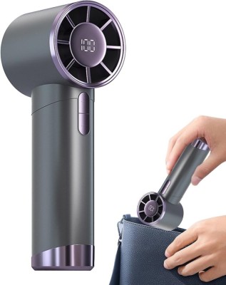 Mini ventilator portabil, cu 3 trepte de viteza, maner ergonomic, afisaj LCD, incarcare USB rapida, gri antracit foto