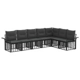 vidaXL Set de canapele de exterior 7 pcs Negru și Gri &icirc;nchis Poliester 3437695