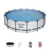 Piscina structura metalica, rotunda, cu filtru, pompa, scara, prelata acoperire, gri, 457x107 cm, Bestway Steel Pro