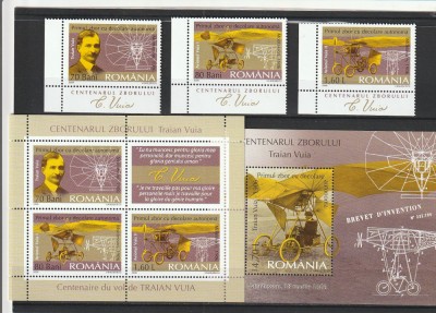 ROMANIA 2006 LP 1712 LP 1712 b LP 1713 CENTENARUL TRAIAN VUIA SERIE COLITA BLOC foto