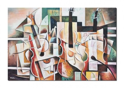 Tablou cubist pictat manual, Adagio pentru vioara in G minor, 100x70cm ulei pe panza, Vlad Soltan foto
