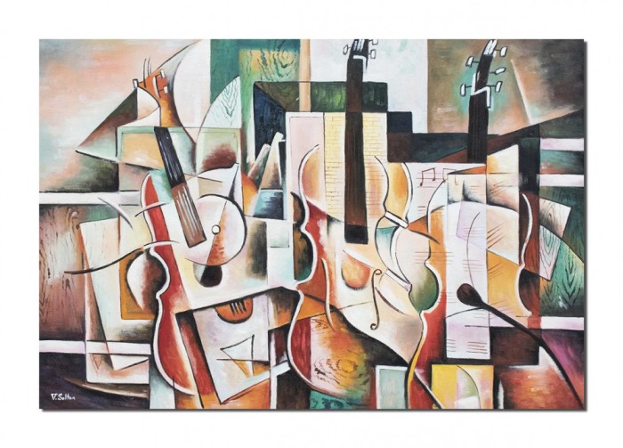 Tablou cubist pictat manual, Adagio pentru vioara in G minor, 100x70cm ulei pe panza, Vlad Soltan