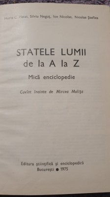 Statele lumii de la A la Z, mica enciclopedie 1975, 430 pagini, stare buna foto