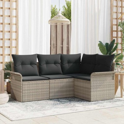 vidaXL Set de canapele pentru grădină 4 pcs Gri deschis Rattan poli 3345342 foto