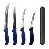 Cumpara ieftin Set 4 cutite profesionale de macelarie, filetat, injunghiat, transat, dezosat, otel carbon, suport magnetic