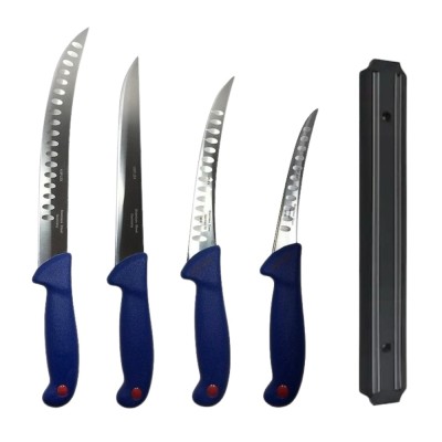 Set 4 cutite profesionale de macelarie, filetat, injunghiat, transat, dezosat, otel carbon, suport magnetic foto