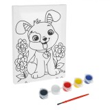 Set Pictură Canvas, Model C&acirc;ine, 20x15cm, 5 Vopsele Acrilice, 1 Pensulă, Multicolor, Oem