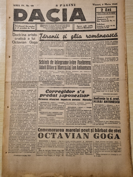 dacia 8 mai 1942-al 2 lea razboi mondial,comemorarea lui octavian goga