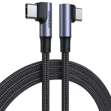 CABLU alimentare si date Ugreen, &amp;quot;US335&amp;quot;, Fast Charging Data Cable pt. smartphone, USB Type-C la USB Type-C 100W/5A Complete Angled 90xxxx,