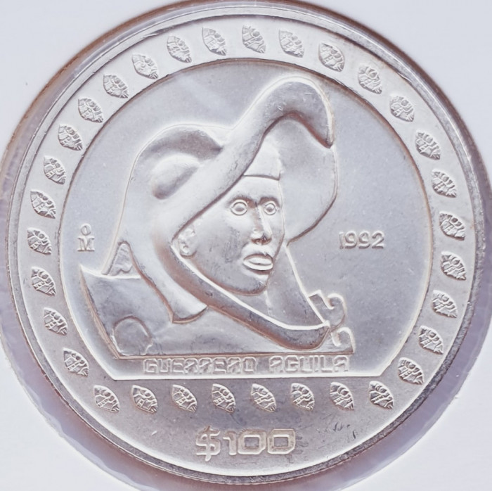 22 Mexic 100 Pesos 1992 Guerrero Aguila km 556 argint