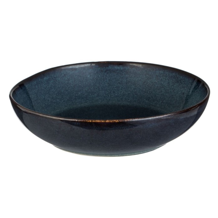 Bol Ceramic, Glaze, Albastru/Negru, 1.8L, Diametru 25cm, Potrivit pentru Mașina de Spălat Vase și Cuptorul cu Microunde