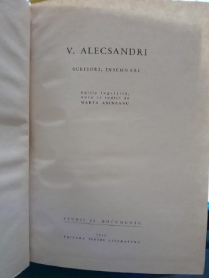 Scrisori, insemnari - V. Alecsandri foto