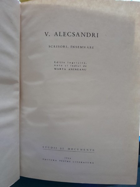 Scrisori, insemnari - V. Alecsandri