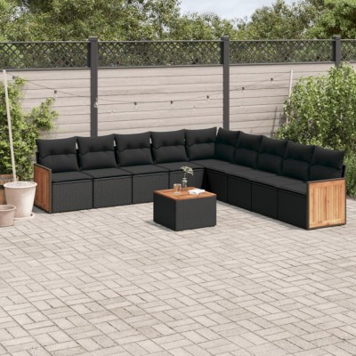 Gossi set canapele de gradina cu perne, 10 piese, negru, poliratan foto