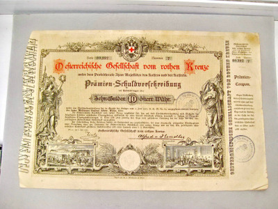 B326-I-Asigurari vechi Crucea Rosie Austria 1886 Viena 10 Gulden. foto