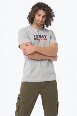 Tricou barbati cu imprimeu cu logo Tommy Jeans din bumbac organic gri, 2XL foto