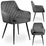 Scaun elegant pentru dining, tip fotoliu, tapiterie catifea gri, inaltime 83 cm, cadru metalic