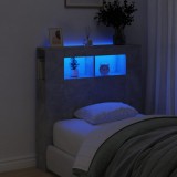 Gossi tablie de pat cu led, gri beton, 100x18,5x103,5 cm, lemn