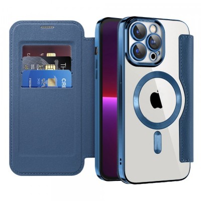 Husa MagSafe pentru Apple iPhone 13 Pro, Techsuit, SmartMag Book, Albastra foto