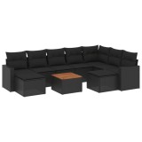Cumpara ieftin Set canapele de gradina cu perne, 10 piese, negru, poliratan