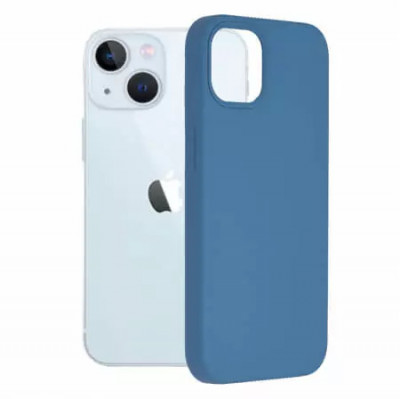 Husa iPhone 13 Silicon Albastru Slim Mat cu Microfibra SoftEdge foto