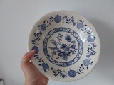 Bol / caston ceramic vintage Blue Onion / decorata cu model ceapa albastra - marcata Flowers, 23cm x 6cm