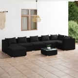 Cumpara ieftin Set mobilier de grădină cu perne, 8 piese, negru, poliratan