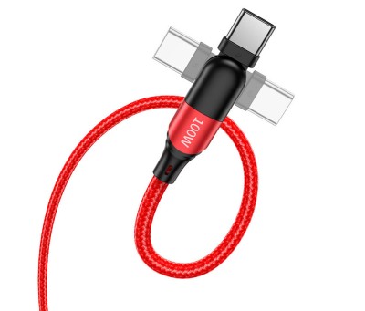 Cablu de date USB-C la USB-C Hoco U100 Orbit, 100W, 5A, 1.5m, Rosu, Blister foto
