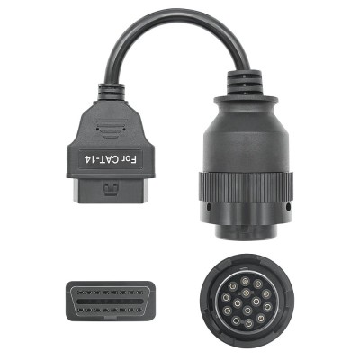 Cablu adaptor Catterpillar CAT-14 pin Deutsch femela &amp;rarr; OBD-II 16 pin femela pentru utilaje grele, excavatoare, generatoare si incarcatoare foto