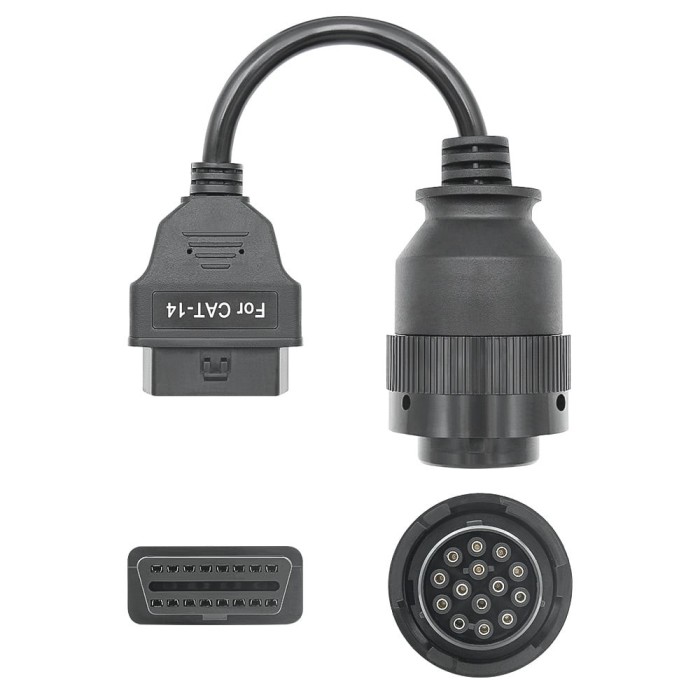 Cablu adaptor Catterpillar CAT-14 pin Deutsch femela &rarr; OBD-II 16 pin femela pentru utilaje grele, excavatoare, generatoare si incarcatoare