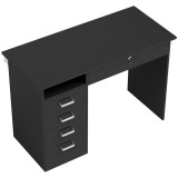 HOMCOM Birou modern cu 5 sertare, blat mare, 1 compartiment deschis, sertar &icirc;nchis cu cheie, 110 x 50 x 76cm, negru | Aosom Romania
