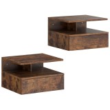 HOMCOM Set de 2 Noptiere Suspendate cu Sertar și Raft Deschis, 35x32x22.5 cm, Maro Rustic | Aosom Romania