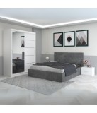 Dormitor Filip Gri Cu Pat Tapitat Stofa 140x200cm