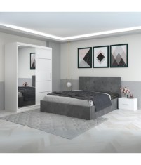 Dormitor Filip Gri Cu Pat Tapitat Stofa 140x200cm